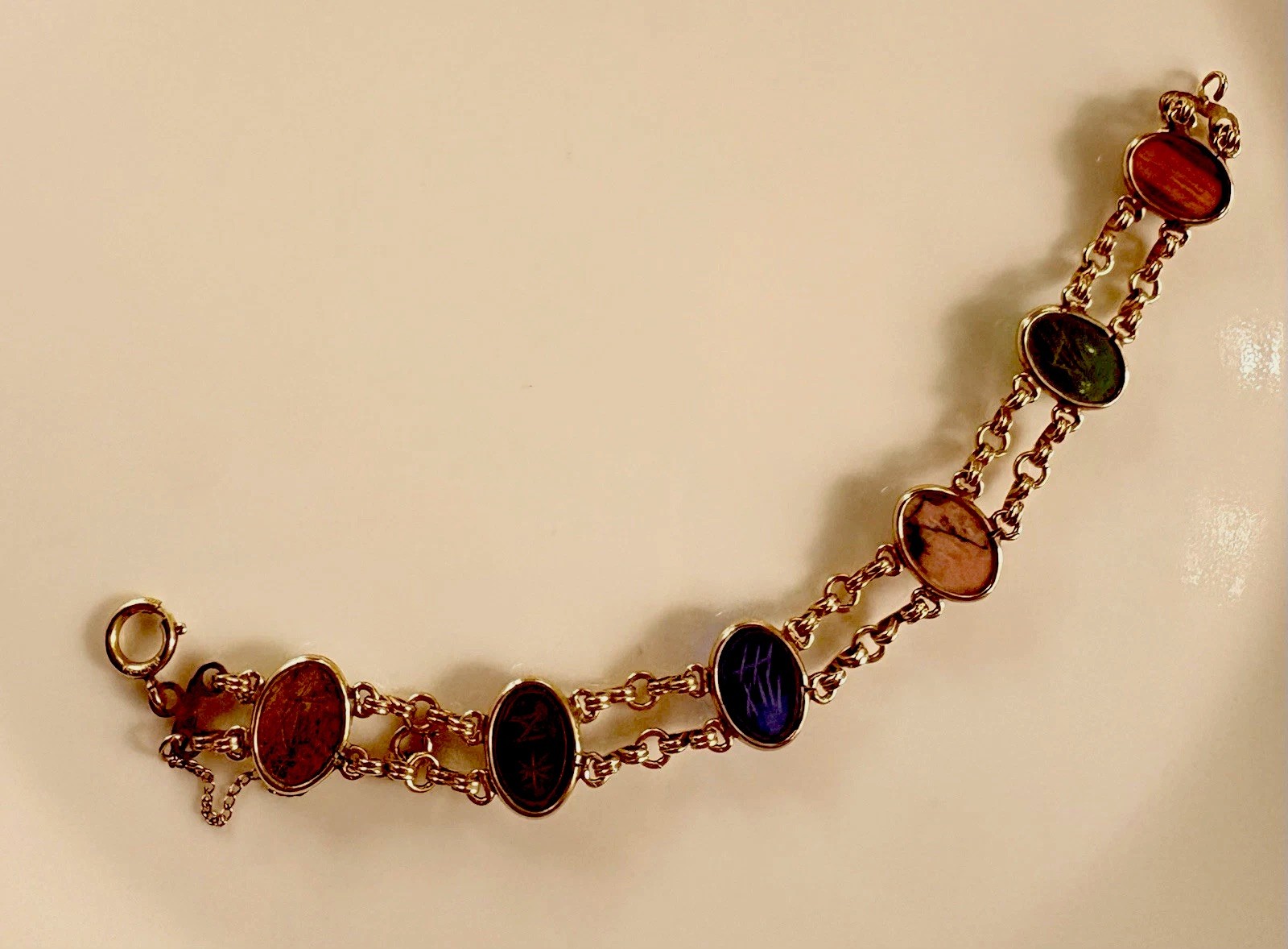 VINTAGE SCARAB DOUBLE LINK BRACELET~12 KT GF~7.5 IN.~1960’s