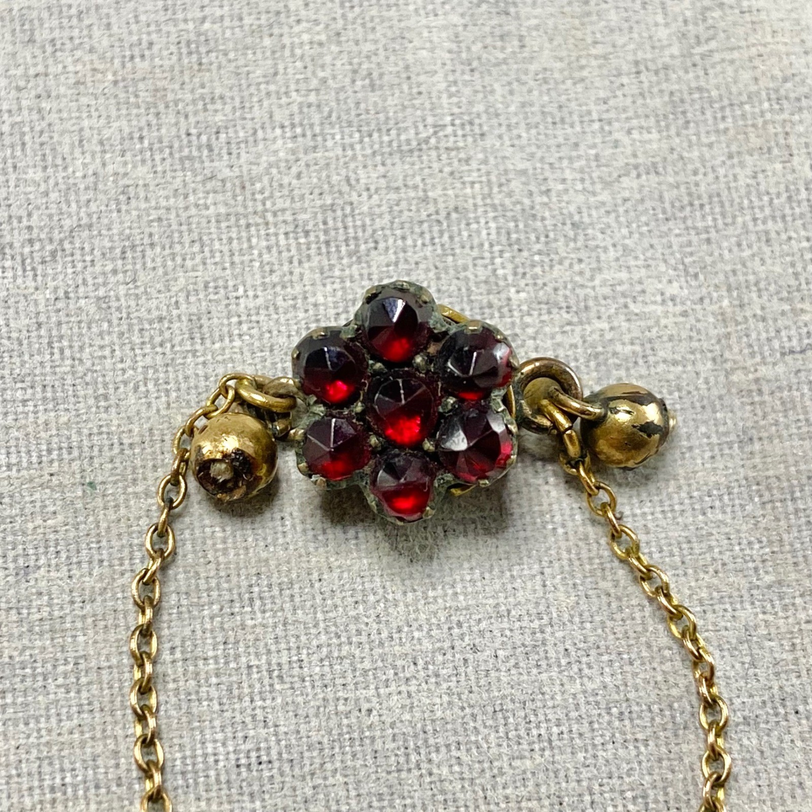 Vintage Bohemian Garnet Gold Tone Jewelry Lot Cross Pin Earrings Safety Chain