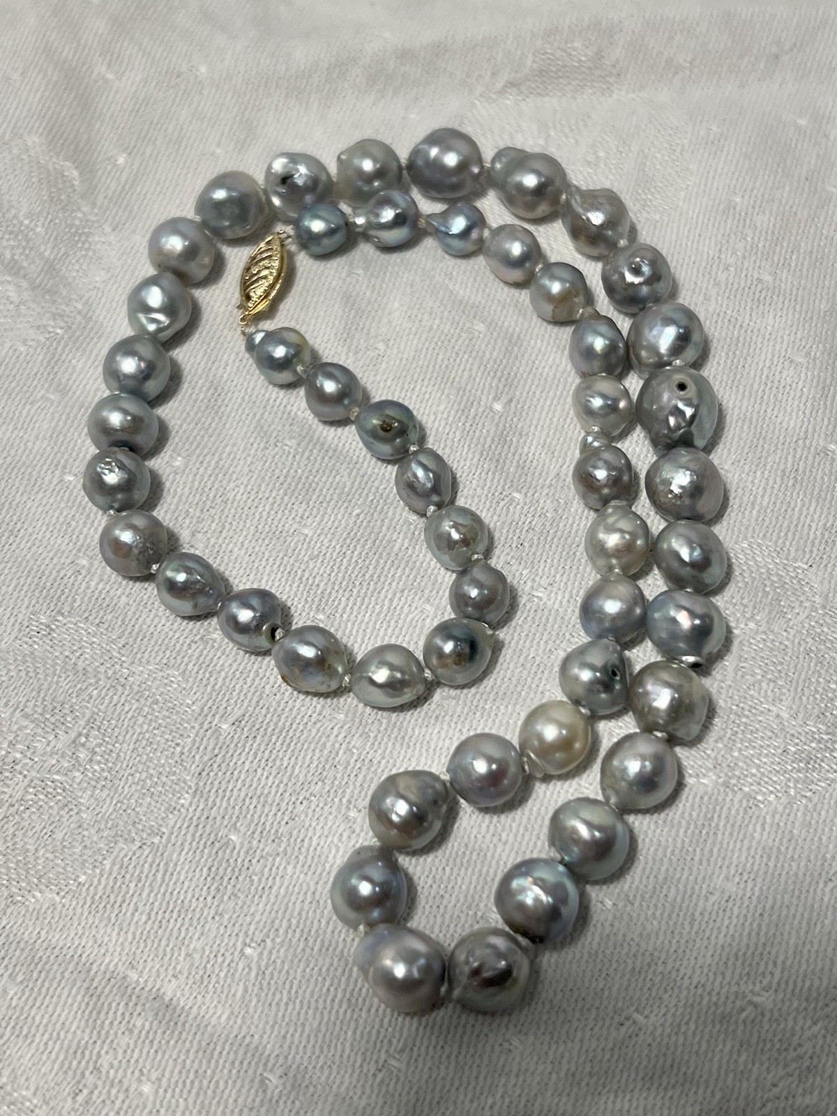 Japanese Silver-Blue Baroque Saltwater Akoya Pearl Necklace 14k clasp 6-9.5mm