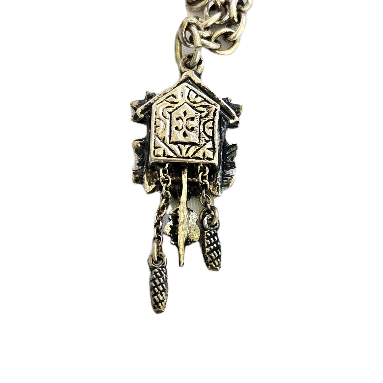 Antique European Silver Charm Bracelet – Cuckoo Clock Crown – 7.5″ – 9.86 Grams