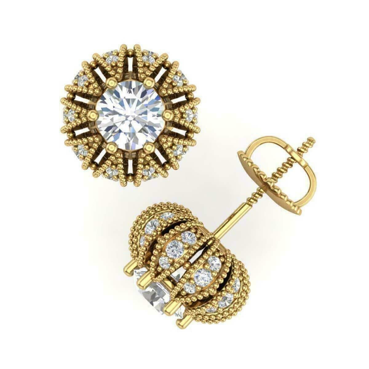 2.5Ct Art Deco Round Lab Created Diamond Wedding 14K Yellow Gold Filled Earrings