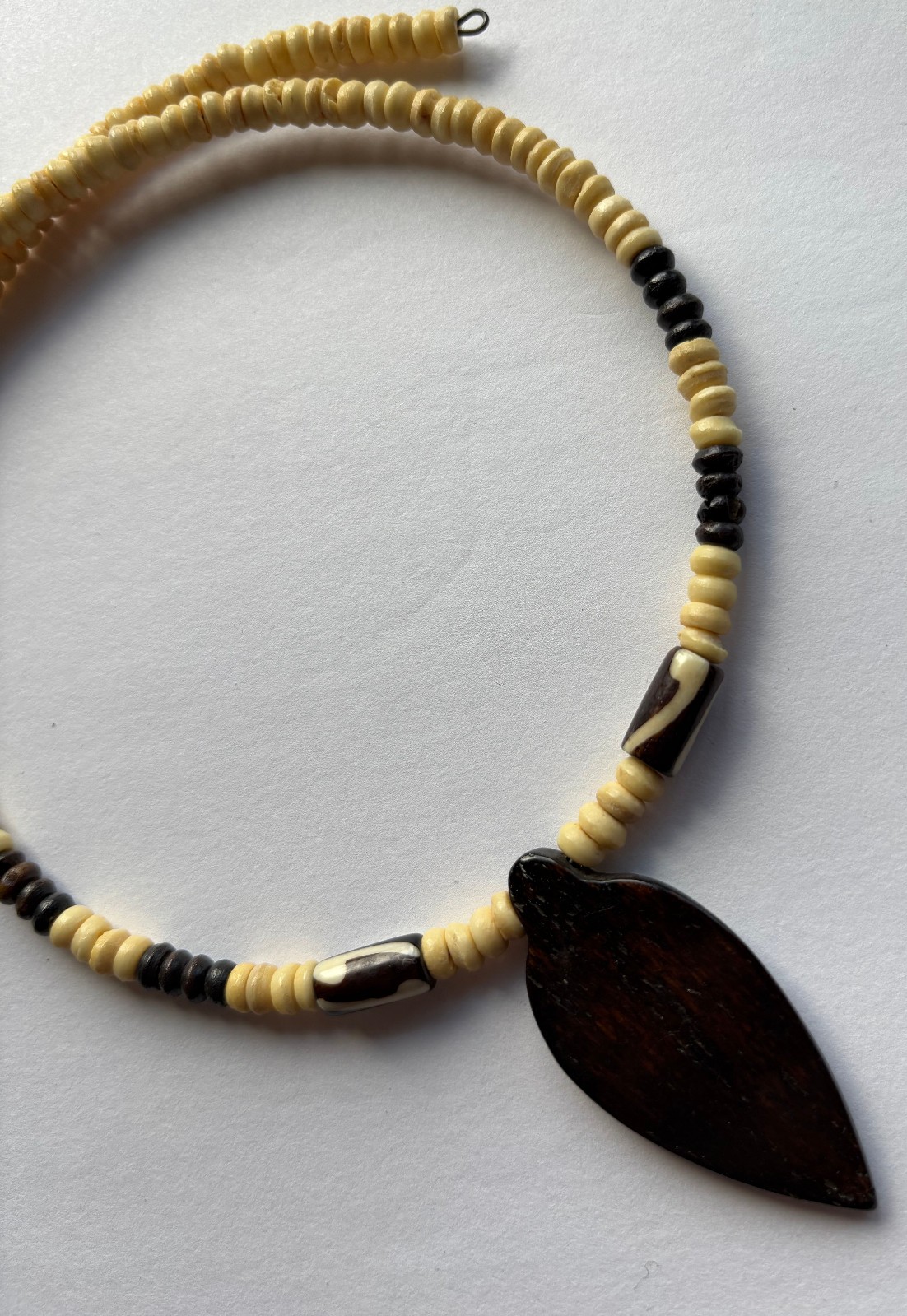 Vintage Choker Tribal Beads Wrap Around African Wood Beads + Acrylic Pendant