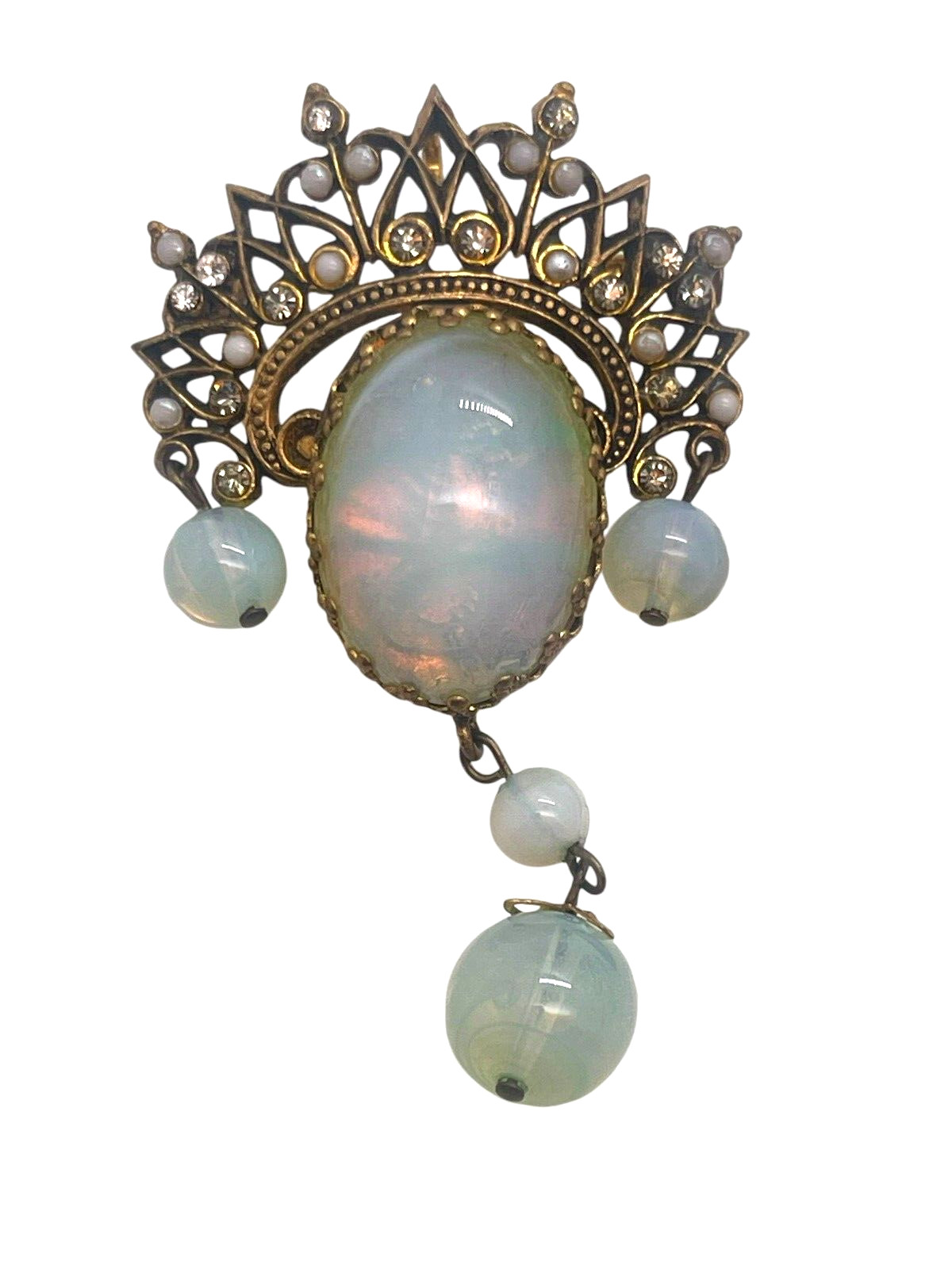 Stunning Large Opaline Glass French Brooch or Pendant, Opaline Glass Beads