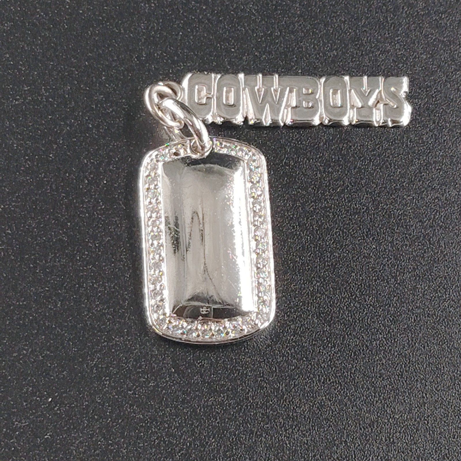 Vintage Dallas Cowboys NFL 925 Sterling Silver Charm & CZ Dog Tag Pendant