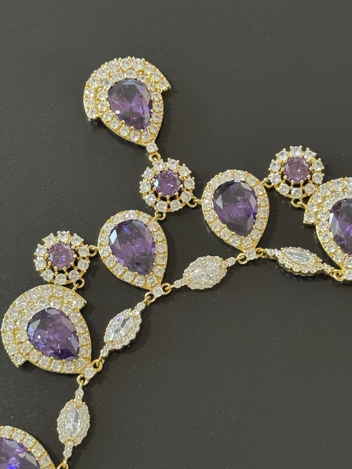 Ciner Signed Purple & Clear Crystal Rhinestone Drop Necklace 1960s