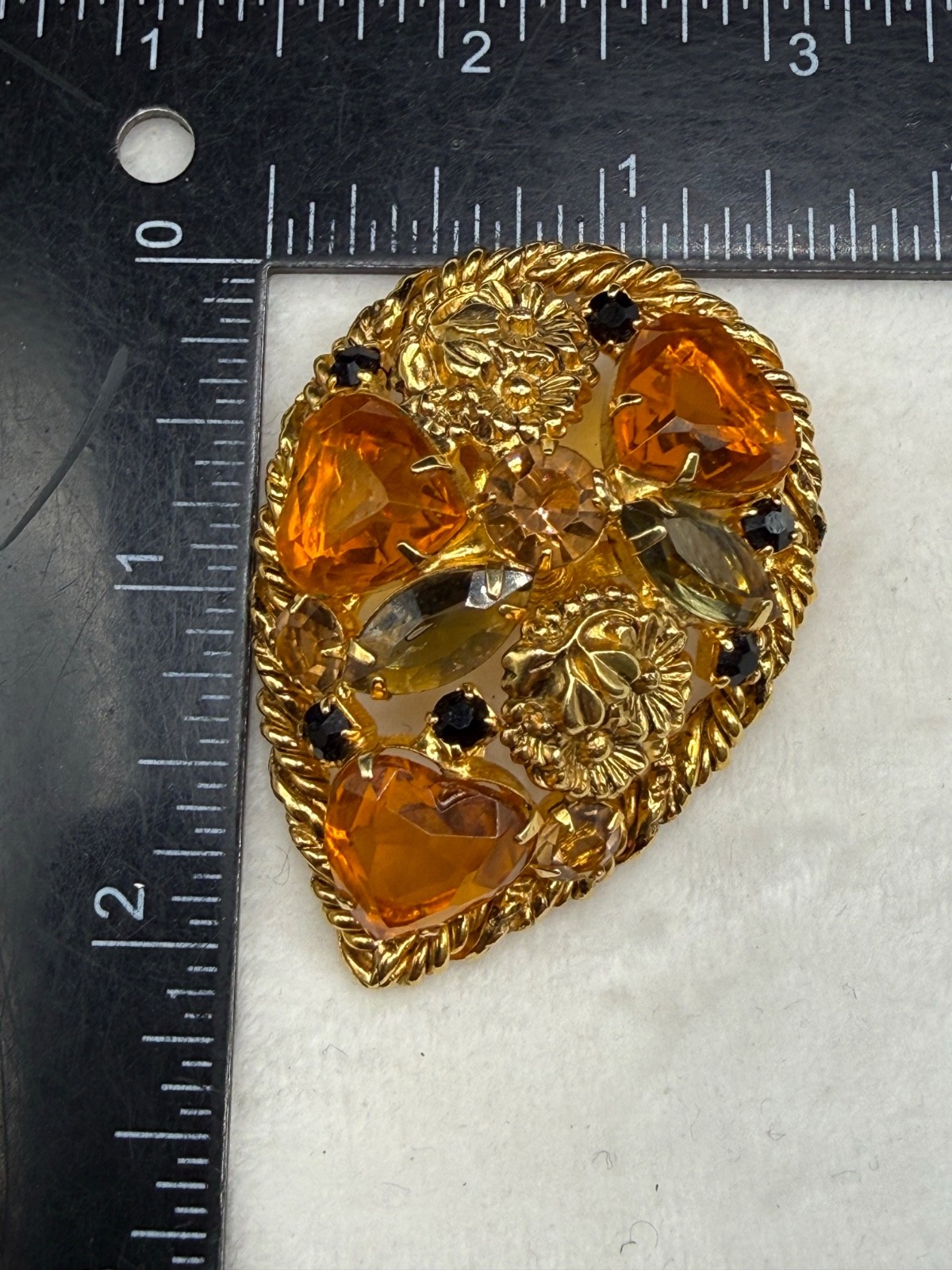 Vintage Rhinestone Brooch Orange Domed Fall Autumn