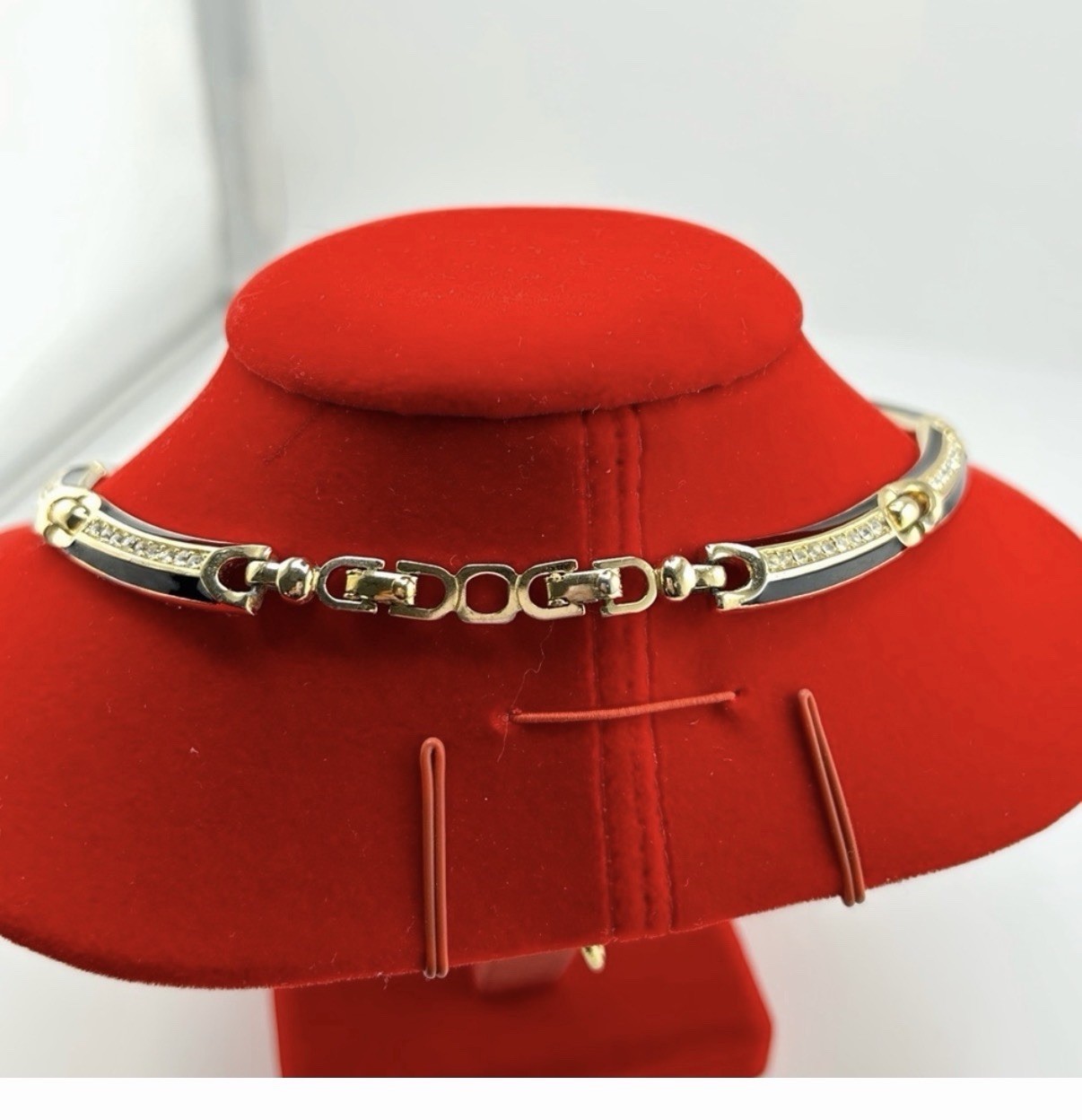 Vintage 1970s Authentic Christian Dior Black Enamel Gold Plated Necklace