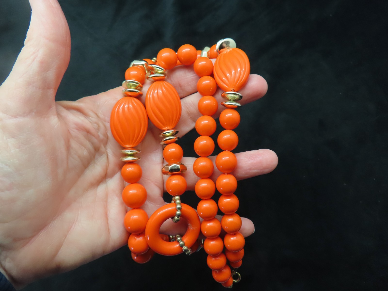 Vintage 1970’s Bright Orange Lucite Bead Necklace