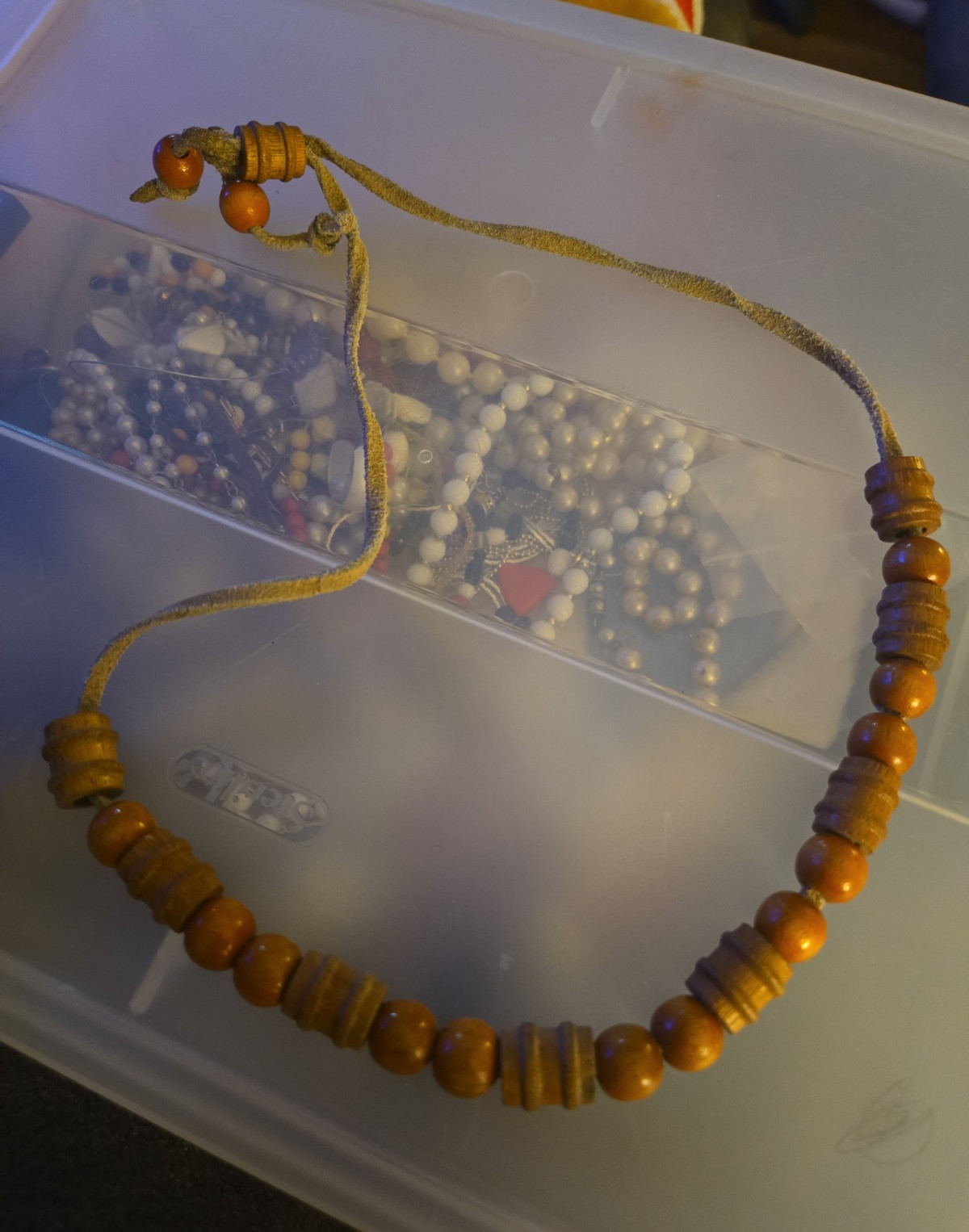Brown Wooden Beaded Necklace Round Beads Sliding Knot Closure Unisex Adults
