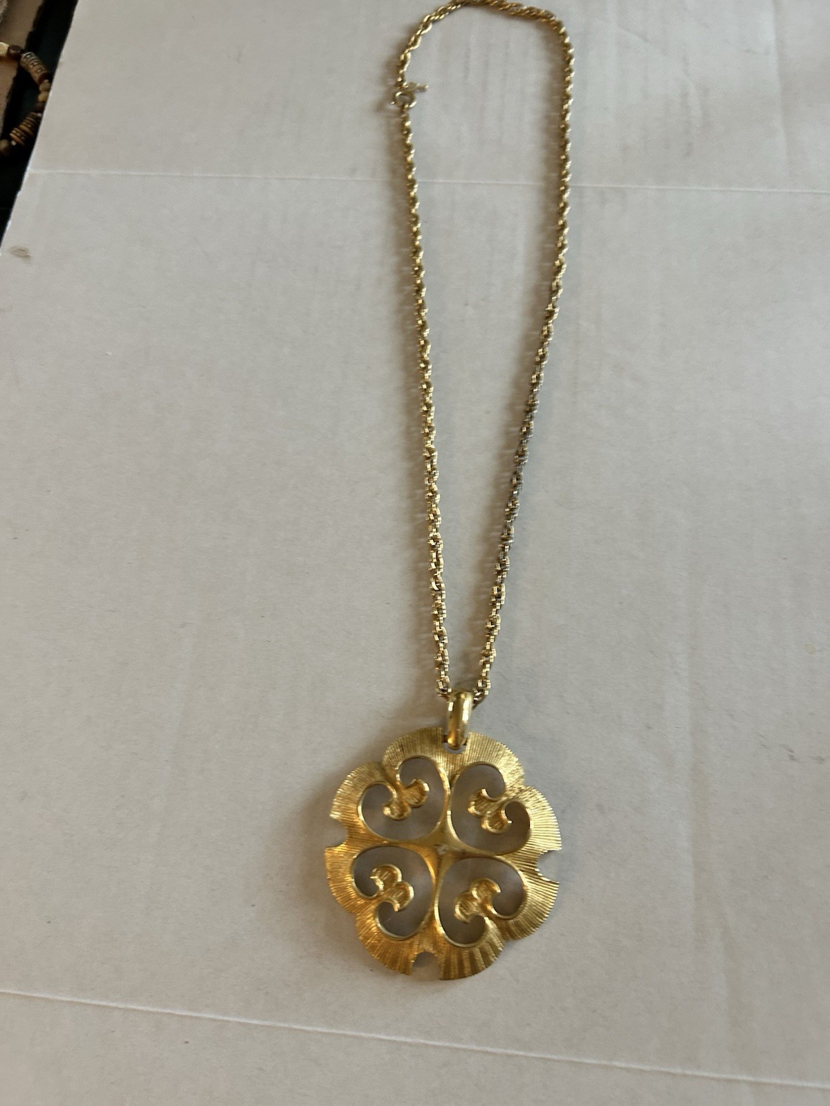 Crown Trifari Necklace 25 In VTG 1960s Estate Goldtone Pendant Signed
