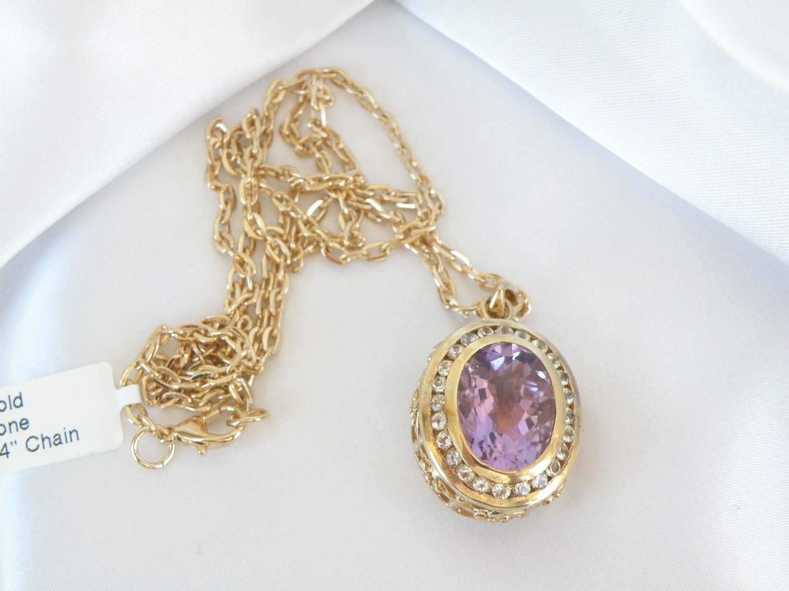 Vintage Sterling Silver 925 Gold on Large Reversible Amethyst Pendant Necklace