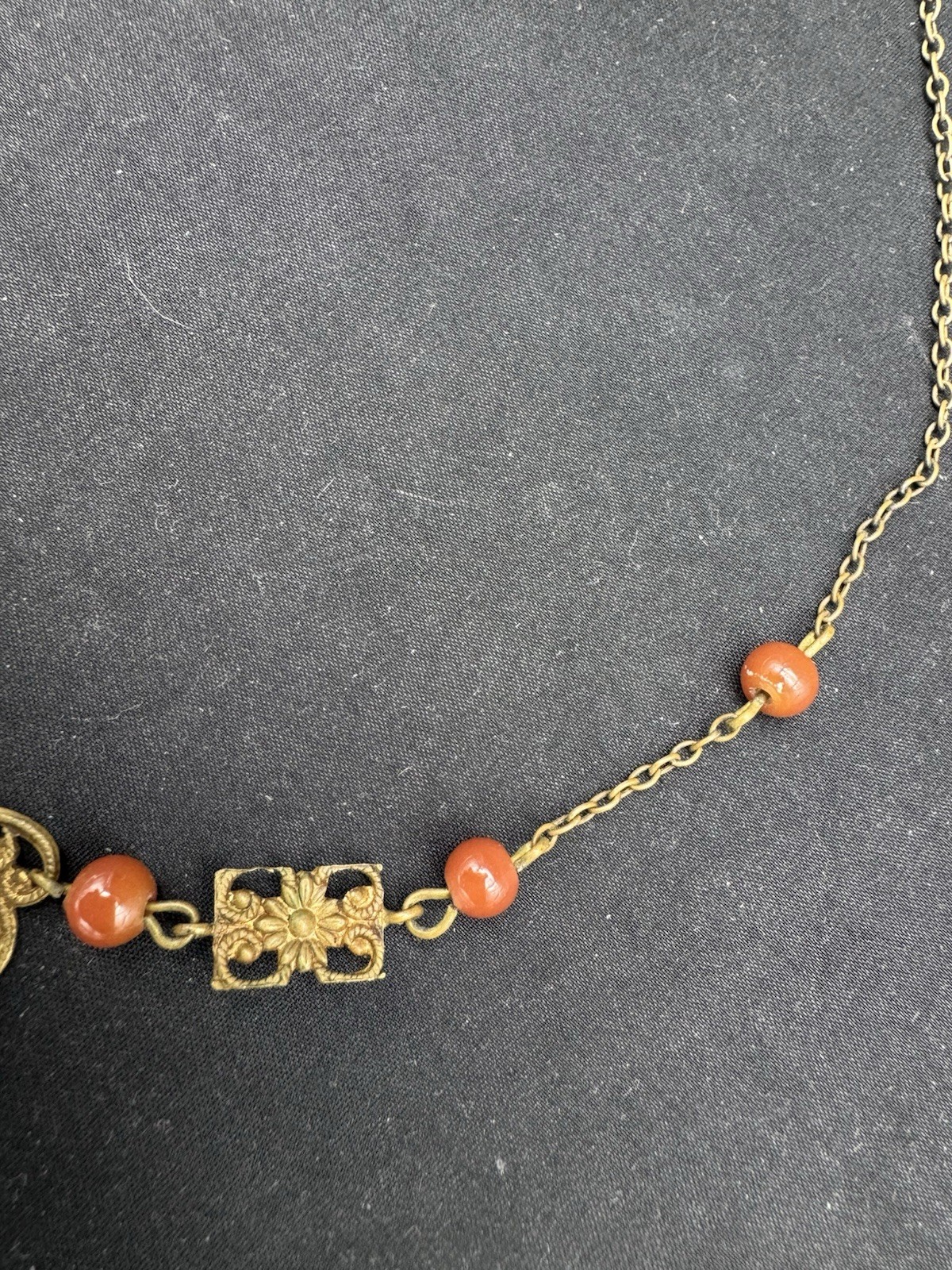Antique Czech Brass and Glass Necklace