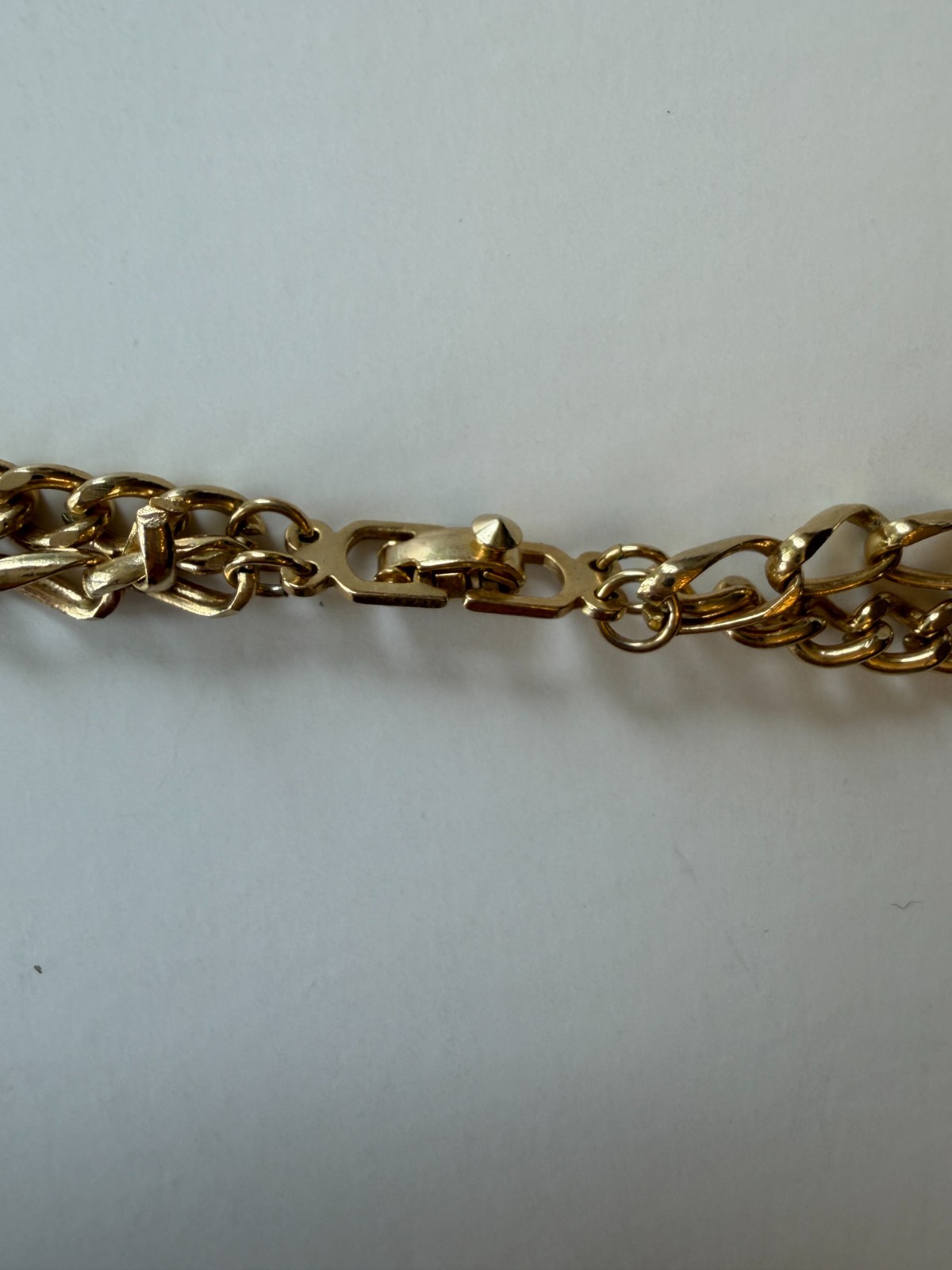 Vintage Gold Tone Chain w Faux Pearl Beads and Red Crystals