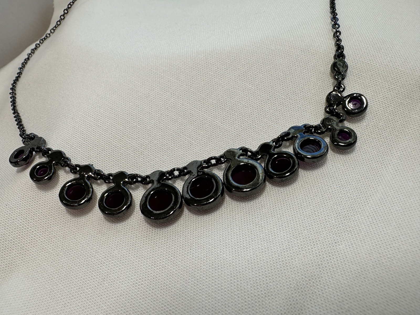 Vintage Avon Dark Purple Faceted Dark Grey Chain Necklace w Matching Earrings