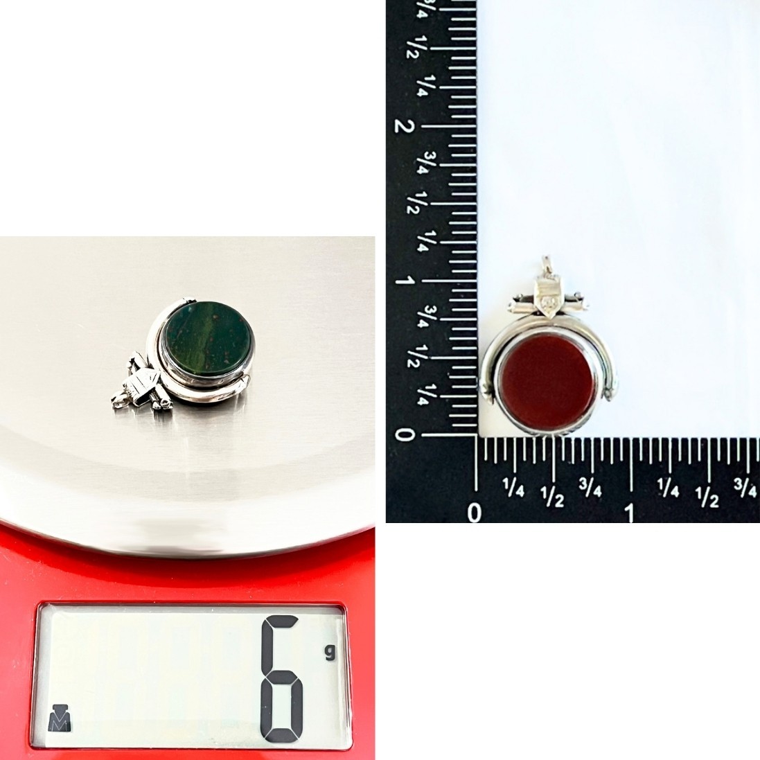 Antique 1887 Victorian Bloodstone + Carnelian Fob Pendant *Chester Silver*