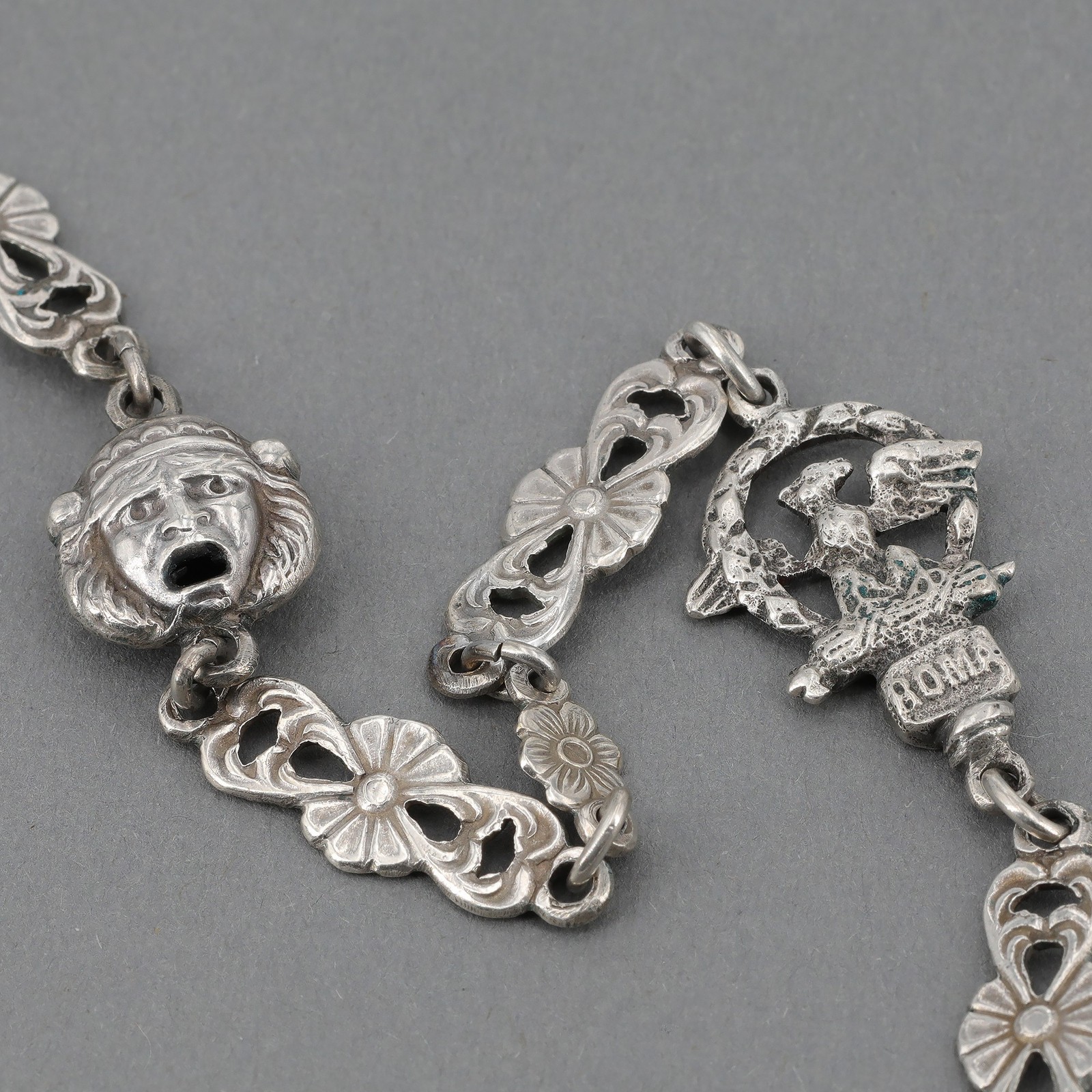 Antique Unsigned Peruzzi 800 Silver Roman Renaissance Revival 38″ Necklace