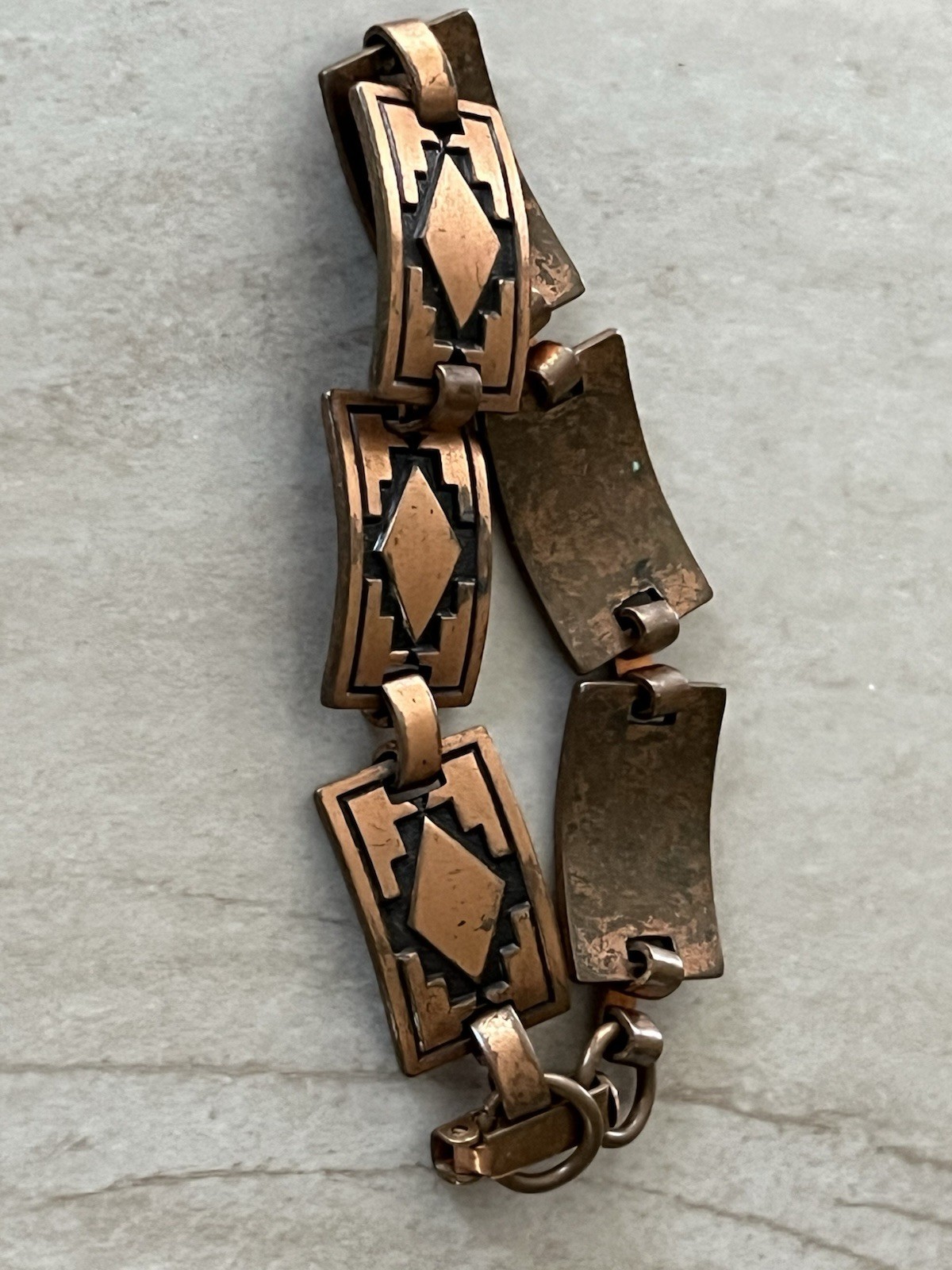 VTG Southwestern Style Rectangular Copper 6 1/4” Panel Link Bracelet Geometric