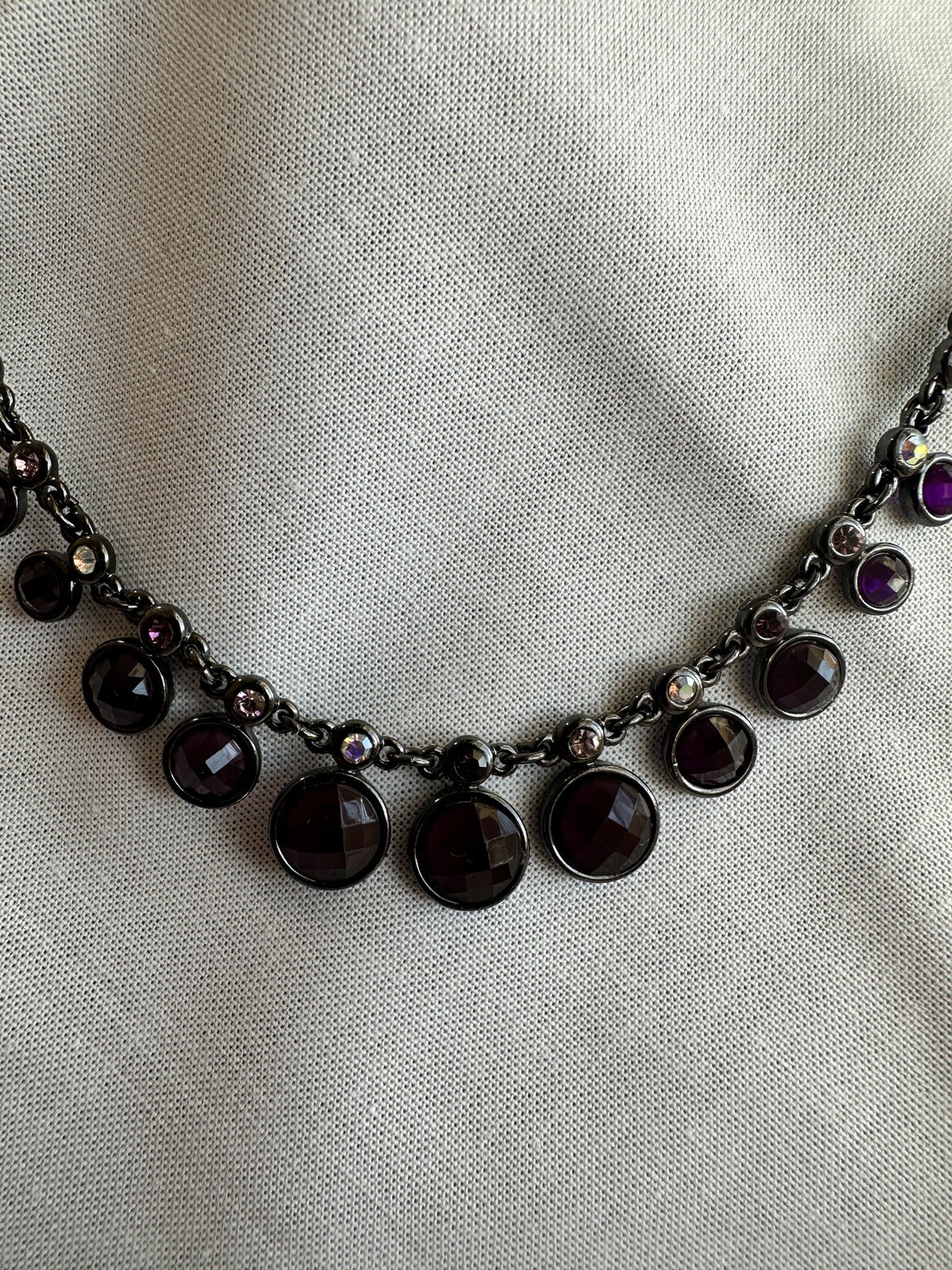 Vintage Avon Dark Purple Faceted Dark Grey Chain Necklace w Matching Earrings