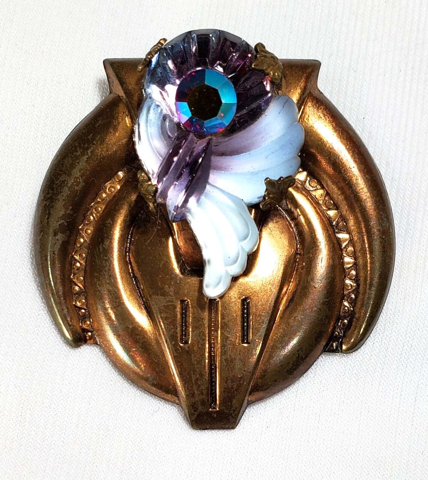 Vintage Gold EdLee Gold Rhinestone Glass Brooch Pin