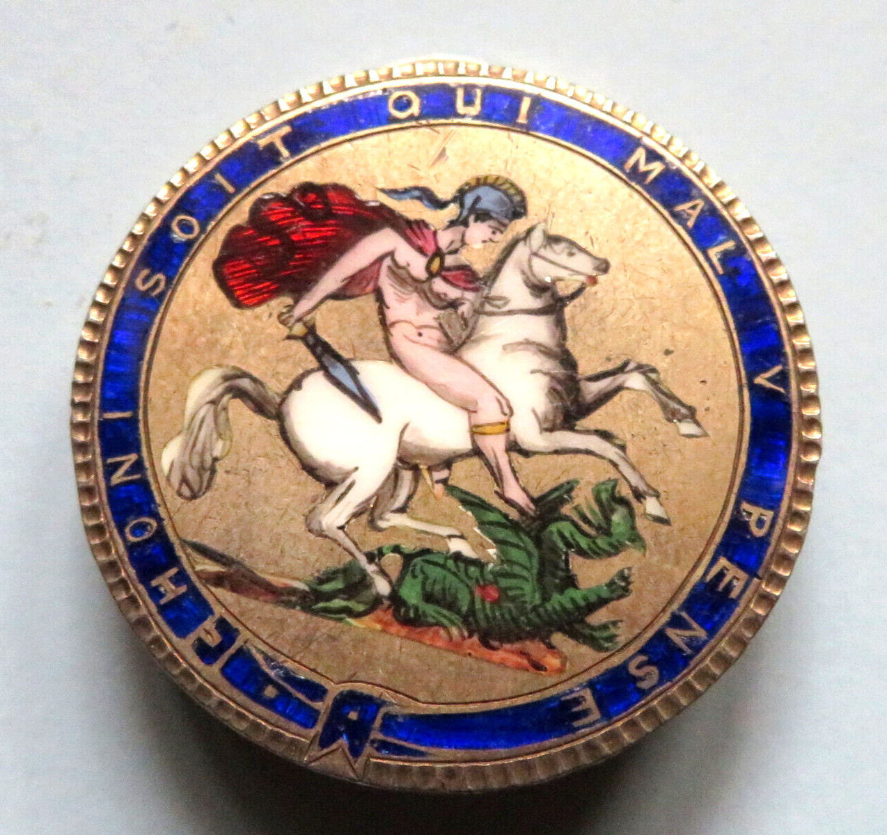 Great Britain. 1820 – Enamelled Crown. George & Dragon in 7 colours. On pin