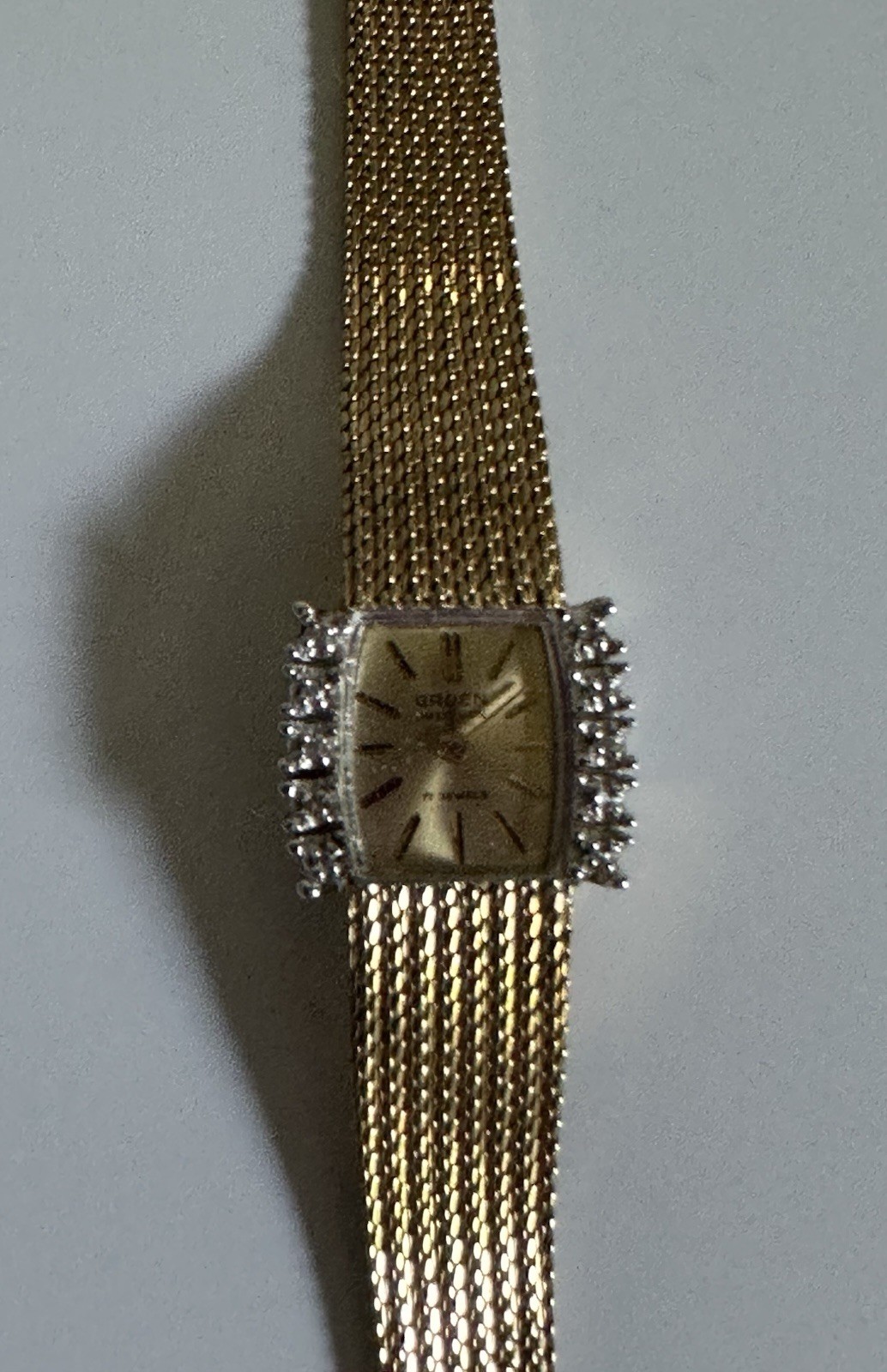 Vintage Gruen Precision 14K Gold Case 10 Diamonds Ladies Wristwatch