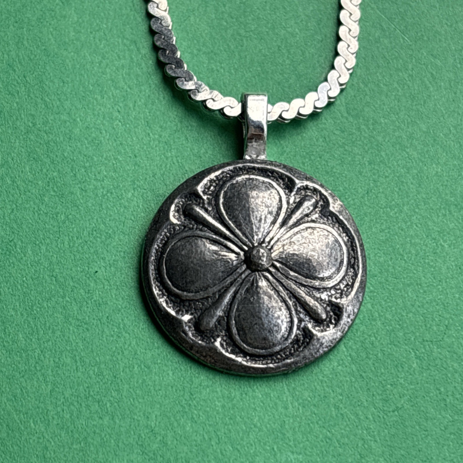 Vintage pewter Button Pendant necklace 🇳🇴 Norwegian! NEW STYLE! 1”