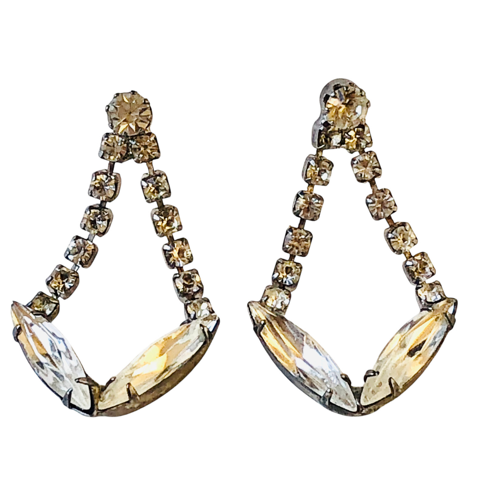 Vintage Rhinestone Earrings Prong Set Dangling Pierced Studs
