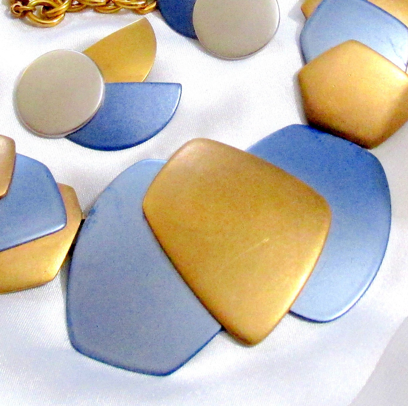 VTG RUNWAY DECO MONET “ALL THAT JAZZ” METALLIC BLUE GP NECKLACE EARRINGS ’85