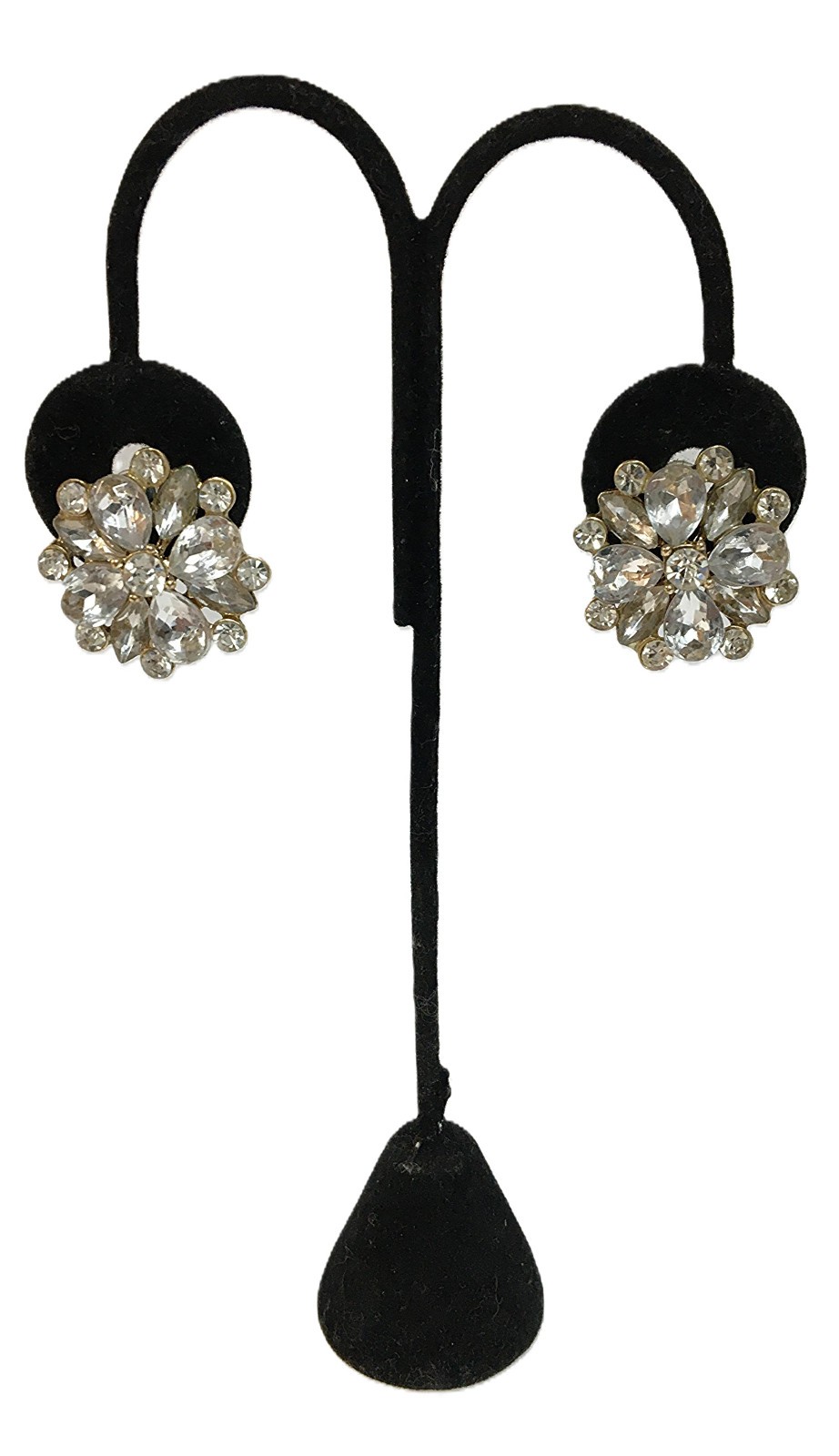 Rhinestone Cluster Earrings Gold Tone Lobe Post Vintage