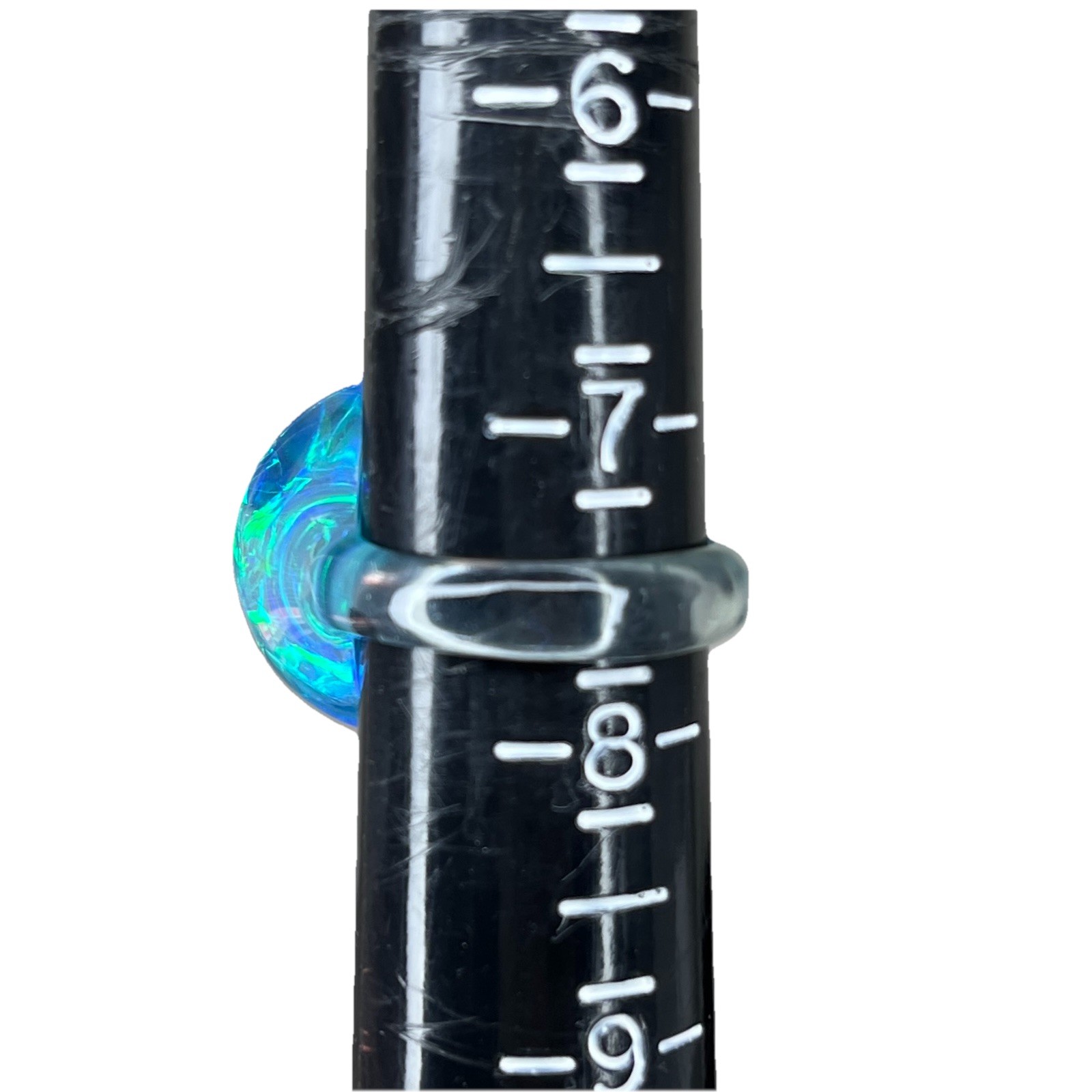 Blue Clear Lucite Dome Ring Size 7.5 Iridescent Opalescent Retro Moon Ring
