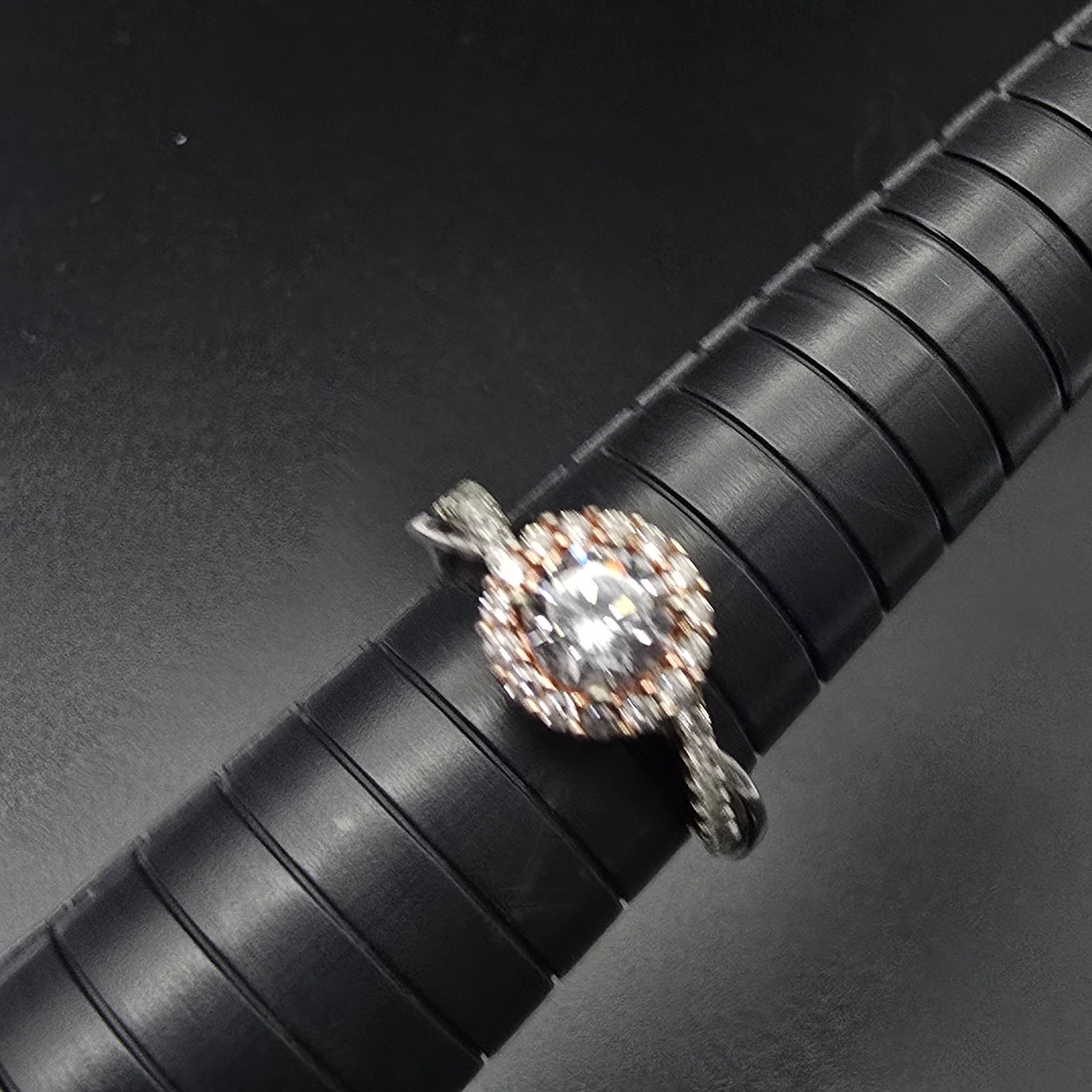 Sterling Silver CZ Halo Ring Twist Band IBB CN 925 Size 8