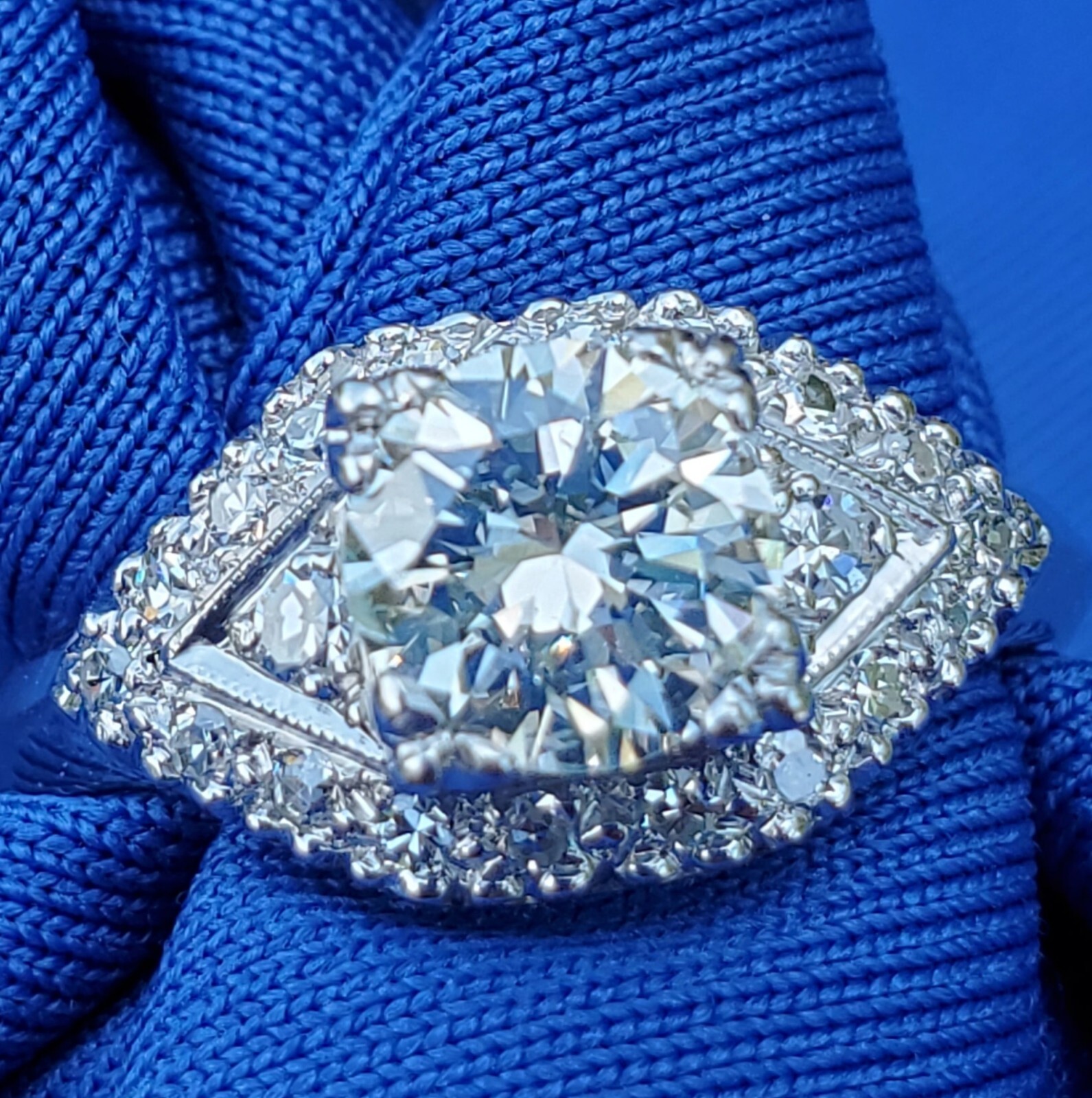 Original EARTH MINED DIAMOND Deco SOLID PLATINUM Engagement Ring & Wedding Band