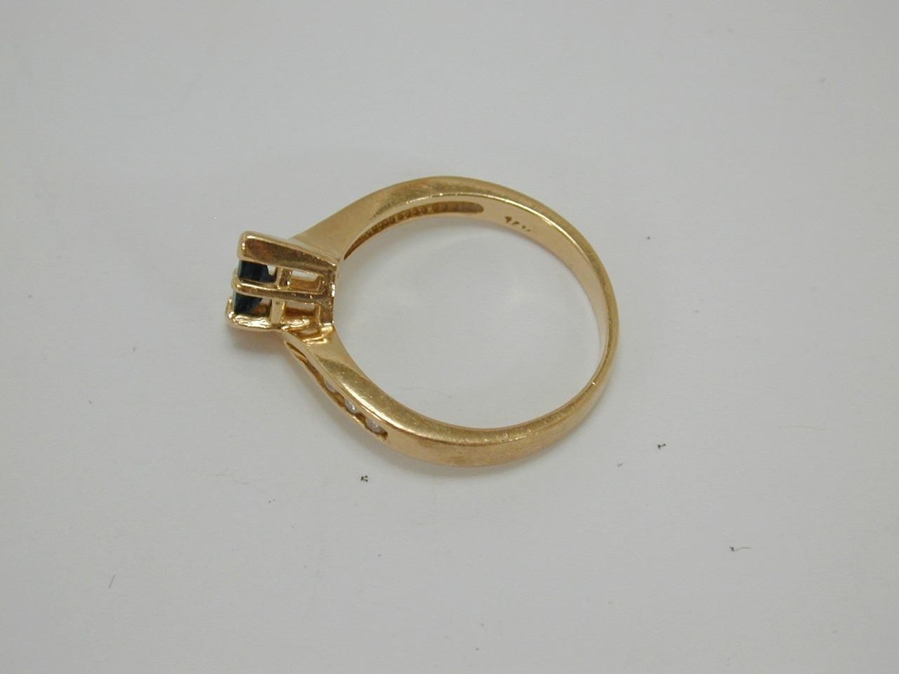Vtg ASH 14K Yellow Gold Marquise Dark Blue Sapphire & Diamond Ring Size 7.5 585