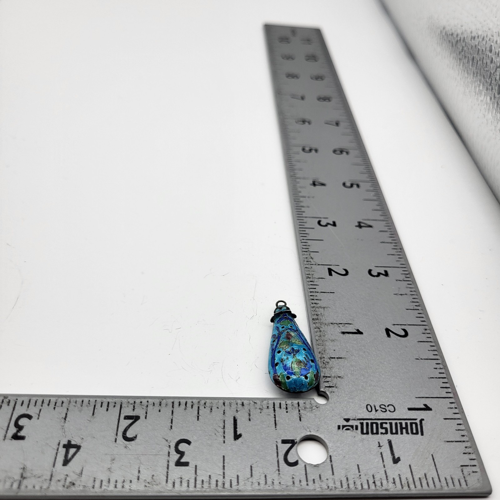 Beautiful Blue Enamel Cloissone pierced pendant Silver Chinese Export estate