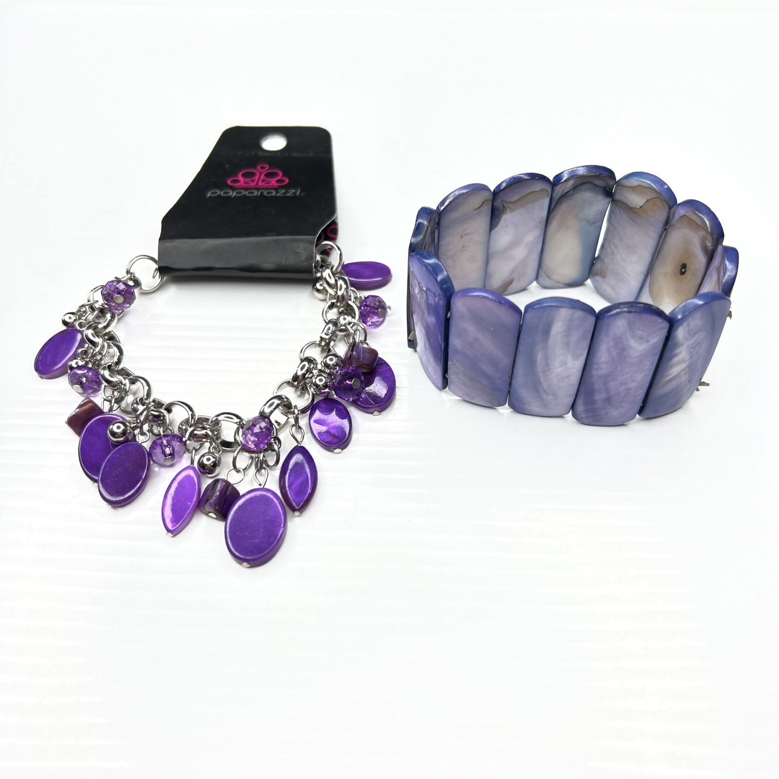 H6 Lot Purple Abalone Mother Pearl Stretch Chain Glam Paparazzi Retro Bracelets