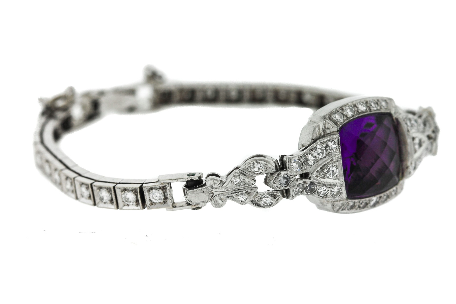 Antique Art Deco 6.88ctw Amethyst Diamond 14k White Gold Conversion Bracelet