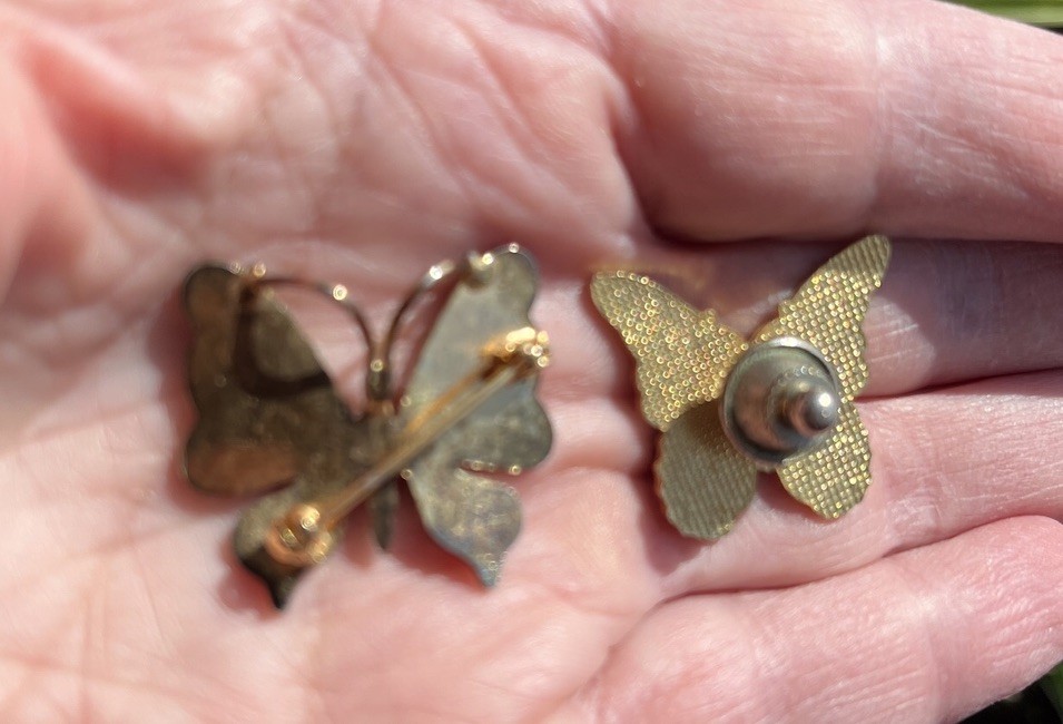 2 Vtg Enameled BUTTERFLY Pins Colorful Butterflies Costume Jewelry Insect Theme