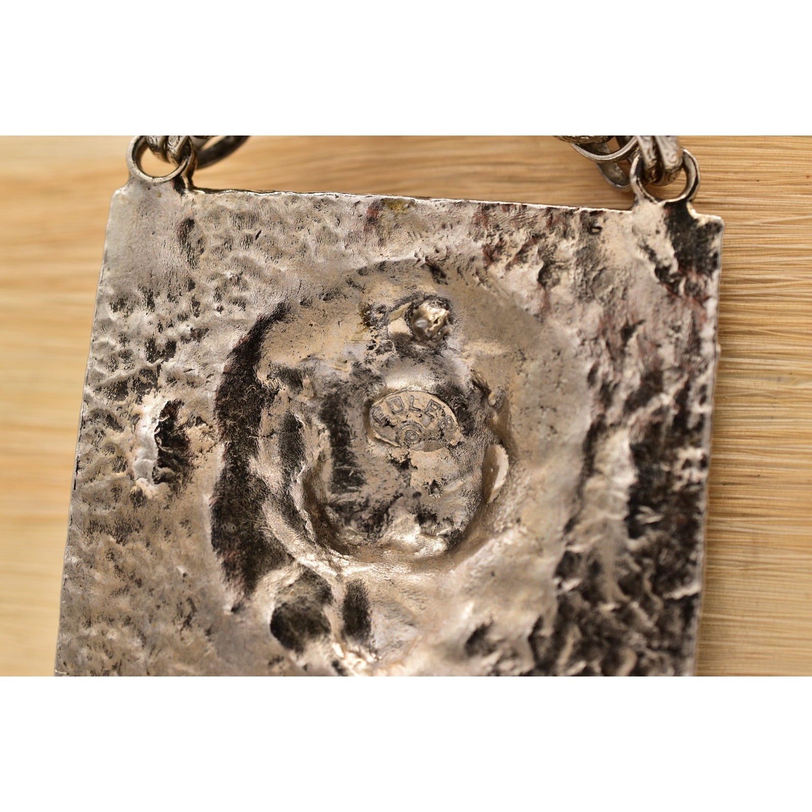 Edlee Vintage Chain Lion Door Knocker Necklace Heavy Chain Silver Signed BinBL