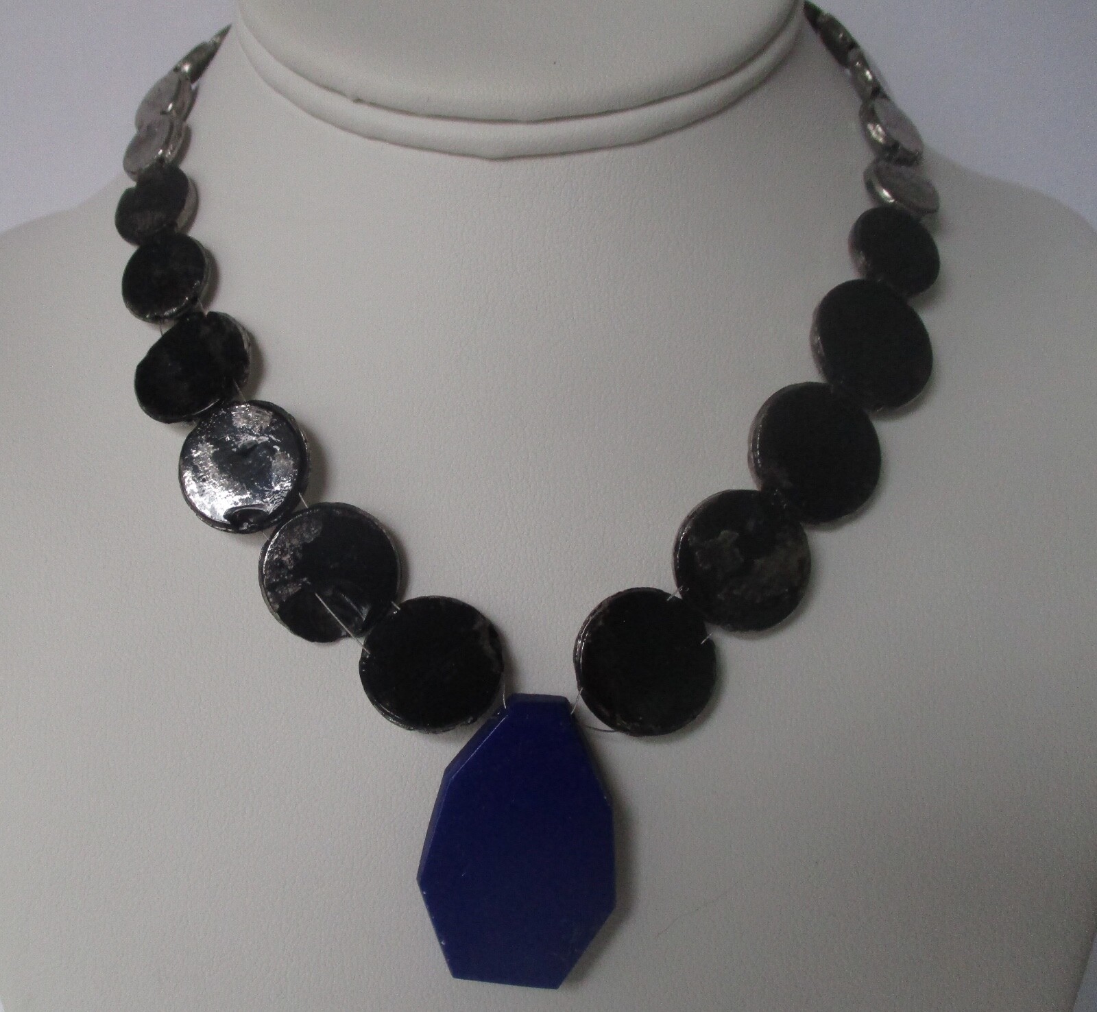 Vintage Art-Deco Glass Choker/ Glass Lapis Lazuli & Faceted Glass Silver Beads