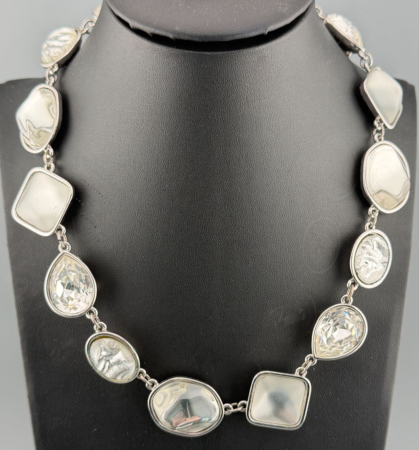 Vintage YSL Yves Saint Laurent Necklace Statement Silver Tone Mixed Stones READ