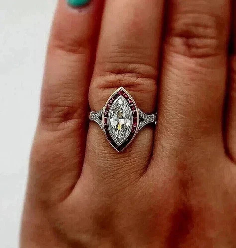 Art Deco Style Marquise Cut Lab Created Diamond 14K Yellow Gold FN Birthday Ring