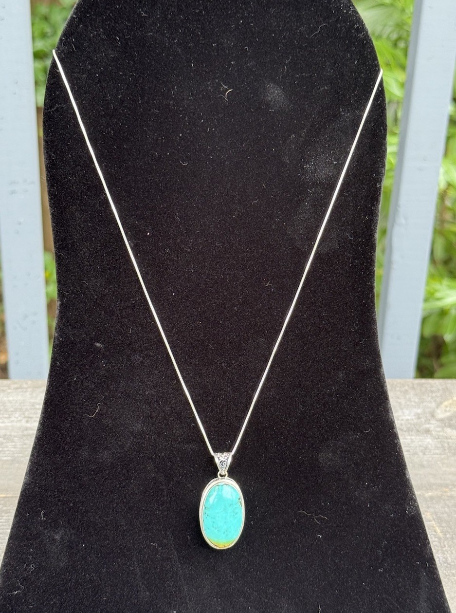 Vintage Sterling Silver 925 And Turquoise Necklace And Pendant Italy AGI