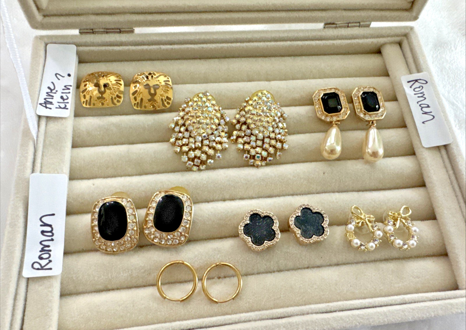 Lot 7 Pair Brutalist Earrings ROMAN Gold Vintage Movie Star Pearl 90s Anne Klein