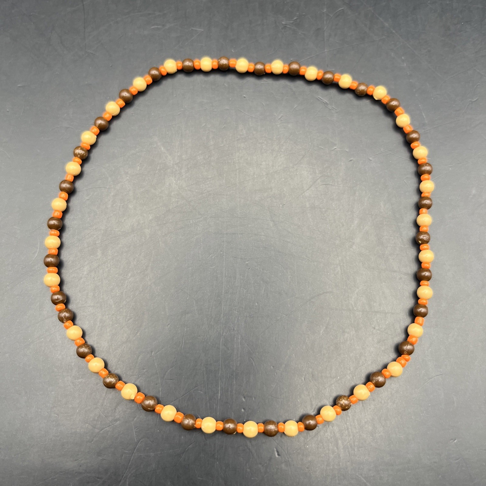 Dainty 90s Beaded Stretch Choker Collar Necklace Natural Tone Brown Orange Boho
