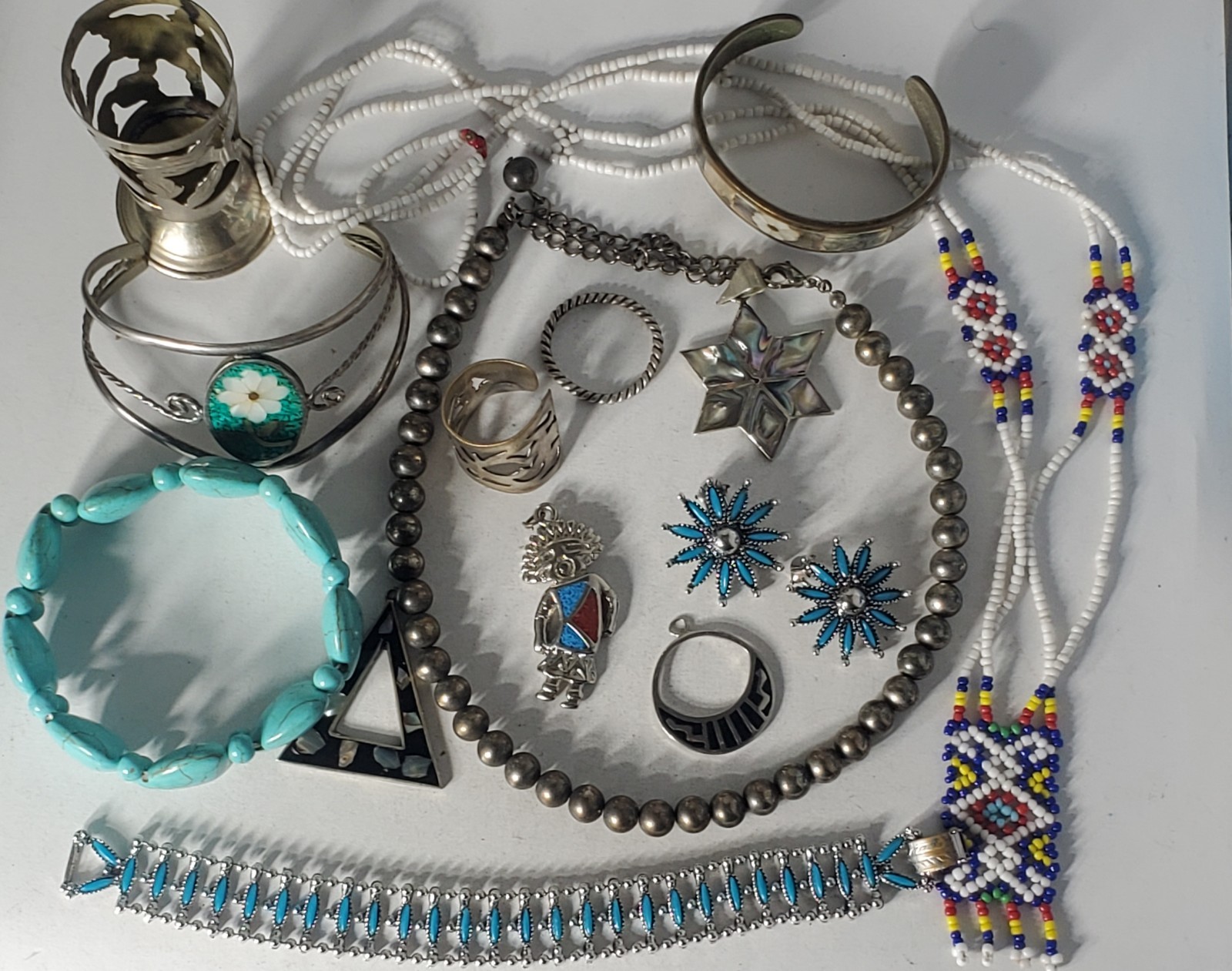 Vtg SOUTHWESTERN Silver Plated Alpaca Mixed Metals Jewlery Lot Collection 15 Pcs