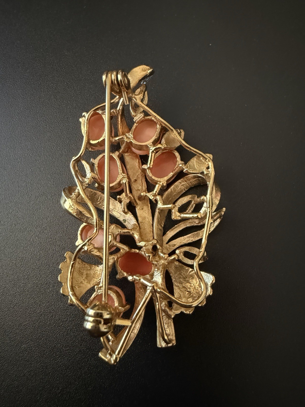 Vintage pink coral alloy Brooch.