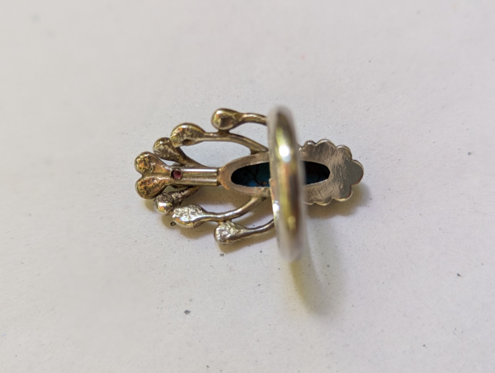 Vintage Turquoise Garnet Ring: 90s Sterling Silver 18K Vermeil Multiple Sizes