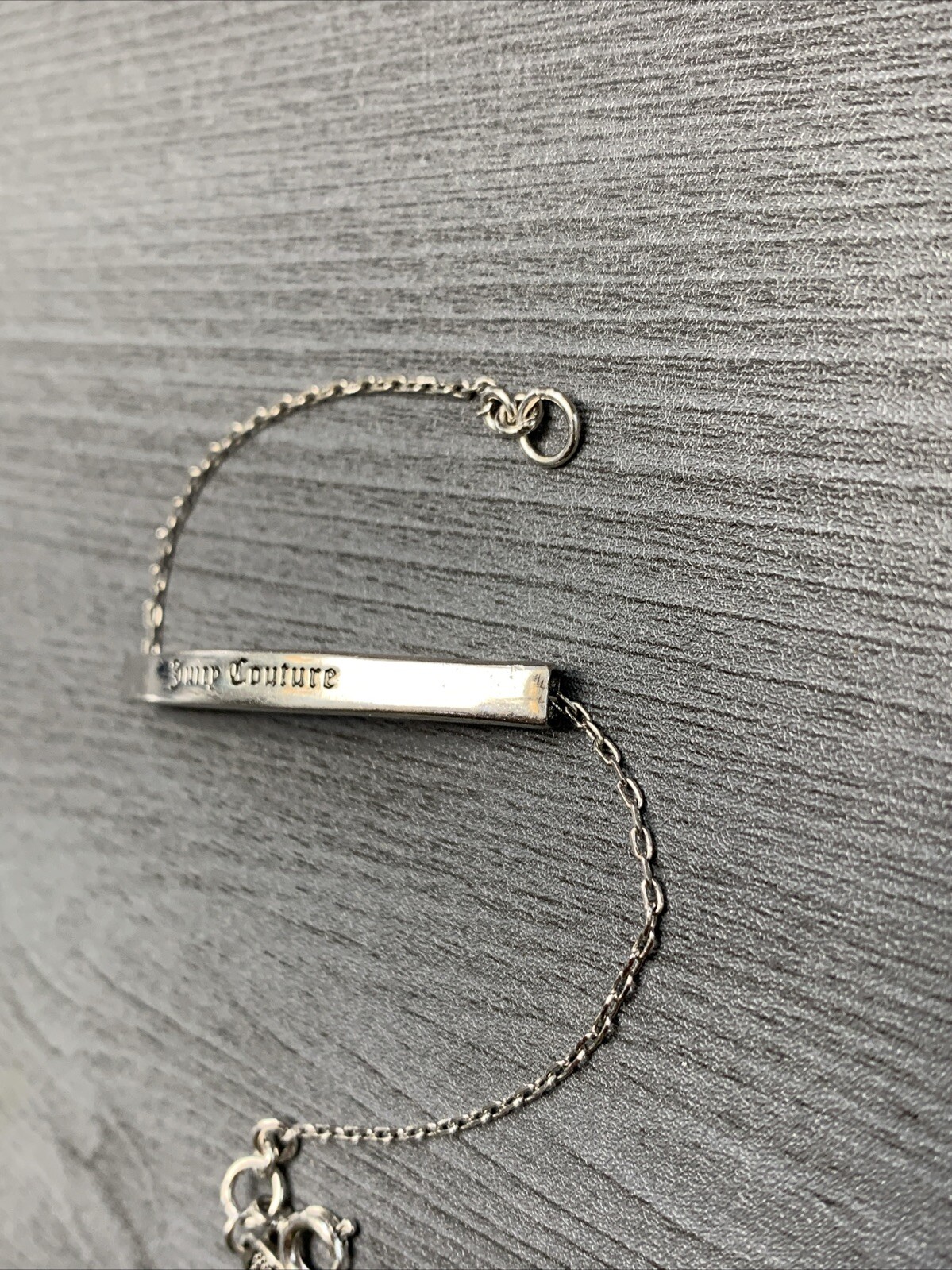 Vintage Juicy Couture Delicate Silver Tone ID BRACELET 7” Chain Crown