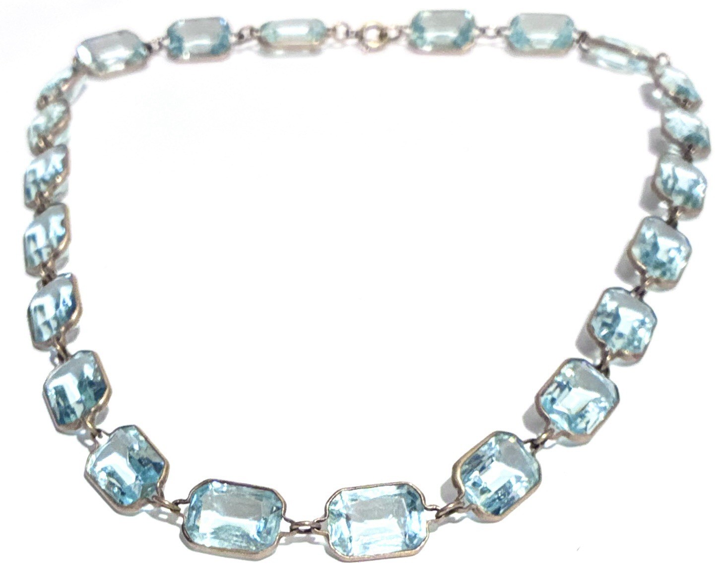 VTG CZECH Blue Bezel Set Rectangle Faceted Crystal GF Brass RIVIÈRE NECKLACE