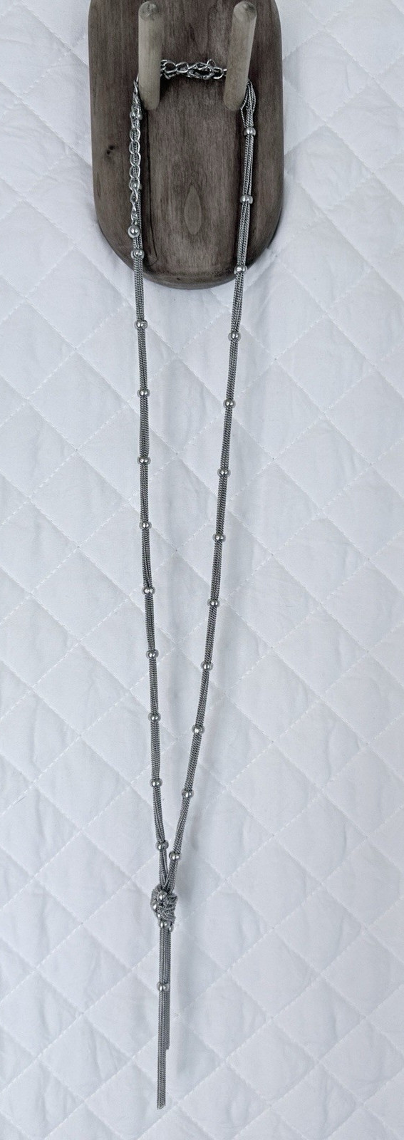 Y2K Vintage Signed Chico’s Y-Drop Necklace Silver Tone Slinky Fidget-Friendly